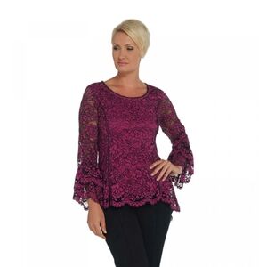 - Isaac Mizrahi Live! Women's Bi-Color Lace‎ Knit Top with Tiered Bell Sle…